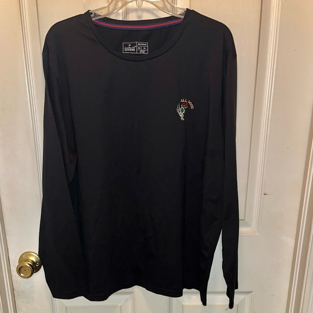 PUBLIC RECORD Long Sleeve Skeleton Hand Rose Shirt. Sz 3XL.